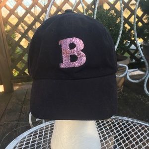 Black/Pink Glitter B Initial Baseball Cap